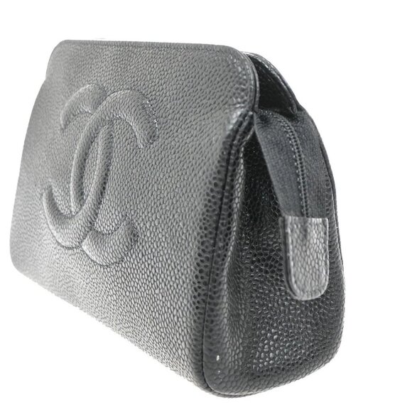CHANEL CC Logo Mini Pouch Bag Grained Calfskin Leather Black GHW France 34KB454 - Picture 2 of 14
